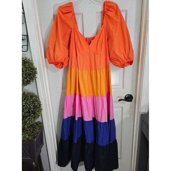 Farm Rio Anthropologie Womens Tiered Colorblock Maxi Dress Size M Cotton‎ NWT - Picture 5 of 10
